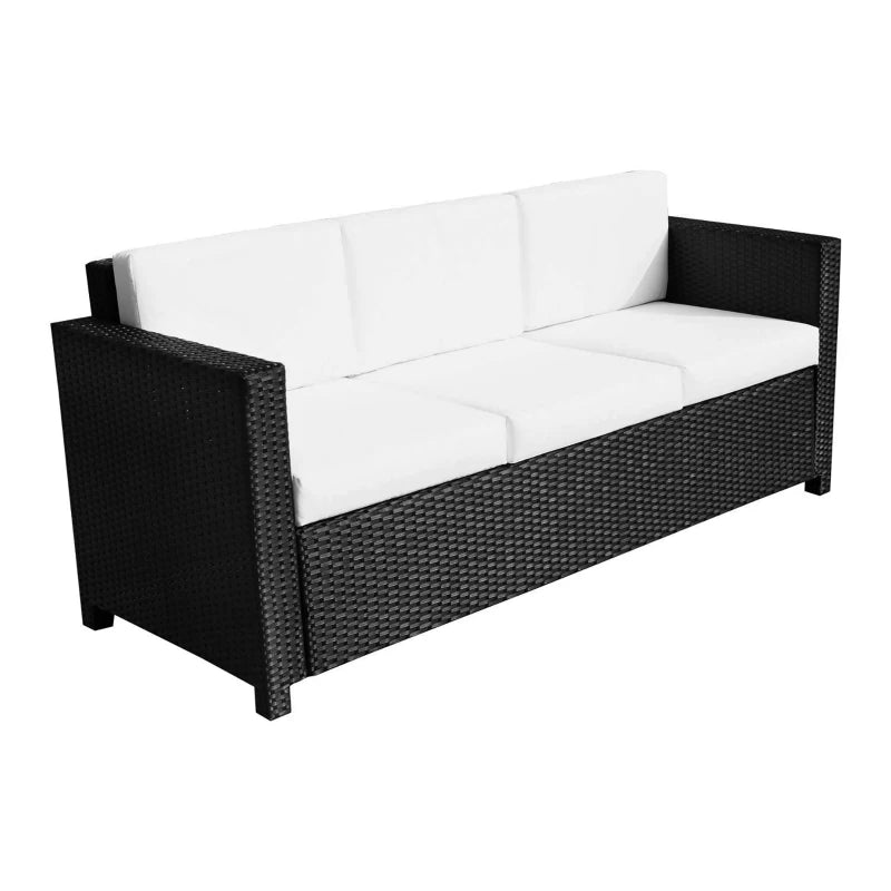 Black 3 Seater Rattan Sofa with Fire Resistant Cushion
