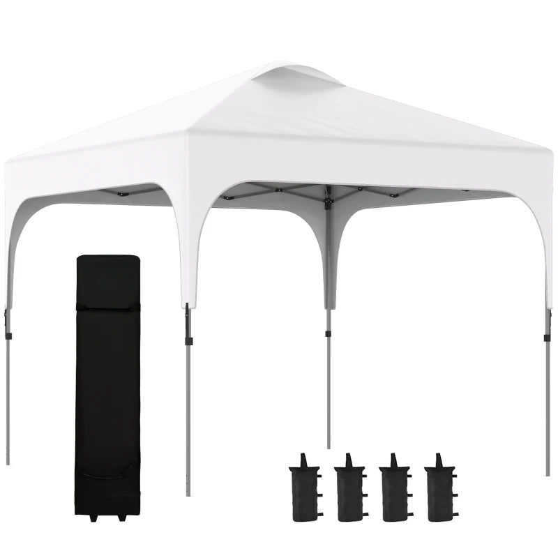 3m x 3m White Pop Up Gazebo, with Wheels and 4 Leg Weight Bags - Height Adjustable