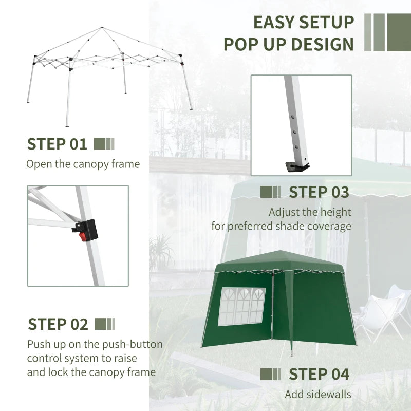 Green Pop Up Tent with 2 Sidewalls and Carry Bag