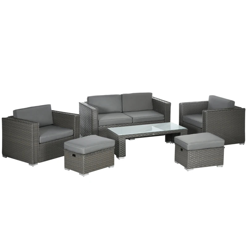 Grey 6 Piece Rattan Sofa Set With Loveseat Stool