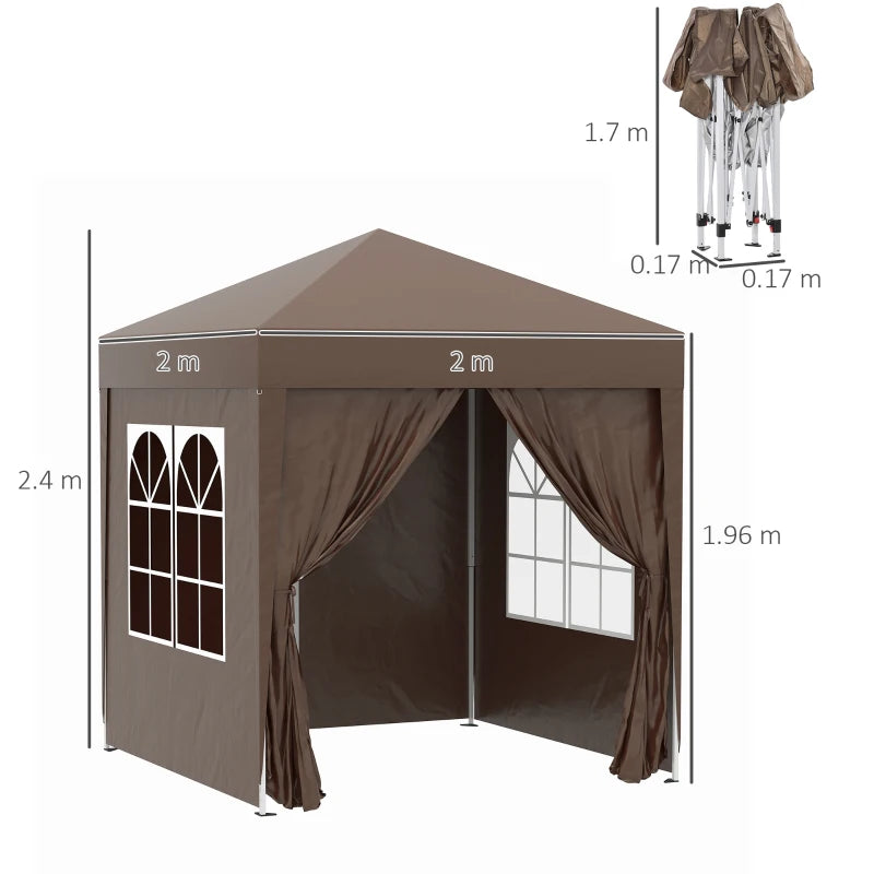 2m x 2m Brown Gazebo With 2 Walls and 2 Windows