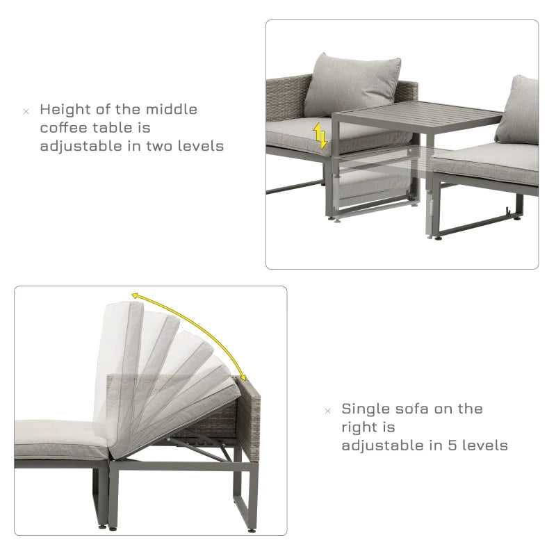 Adjustable Grey Bistro Sofa Set With Coffee Table