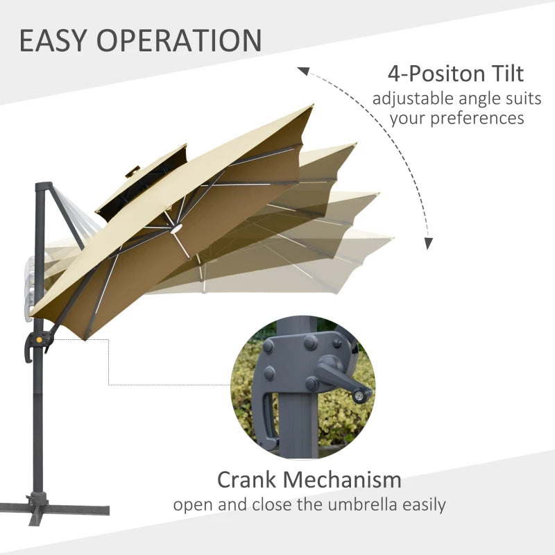 2.65H x 2.48m Khaki Tiered LED Adjustable Cantilever Parasol