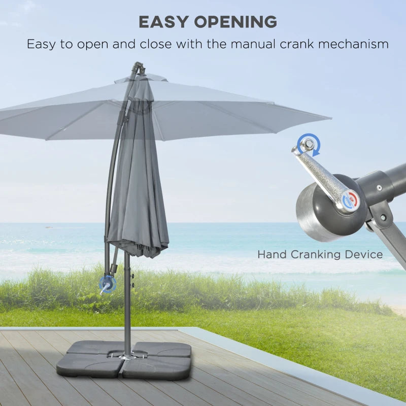 2.47H x 2.92m Dark Grey Banana Parasol With Adjustable Crank Handle