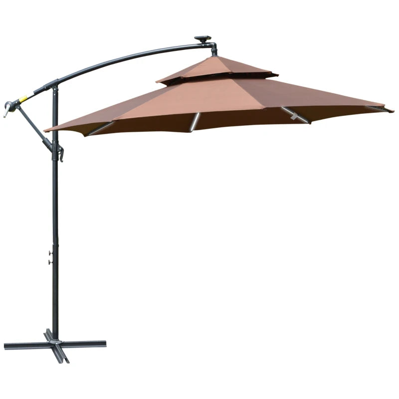 2.3H x 2.95m Coffee Parasol With LED Solar lights