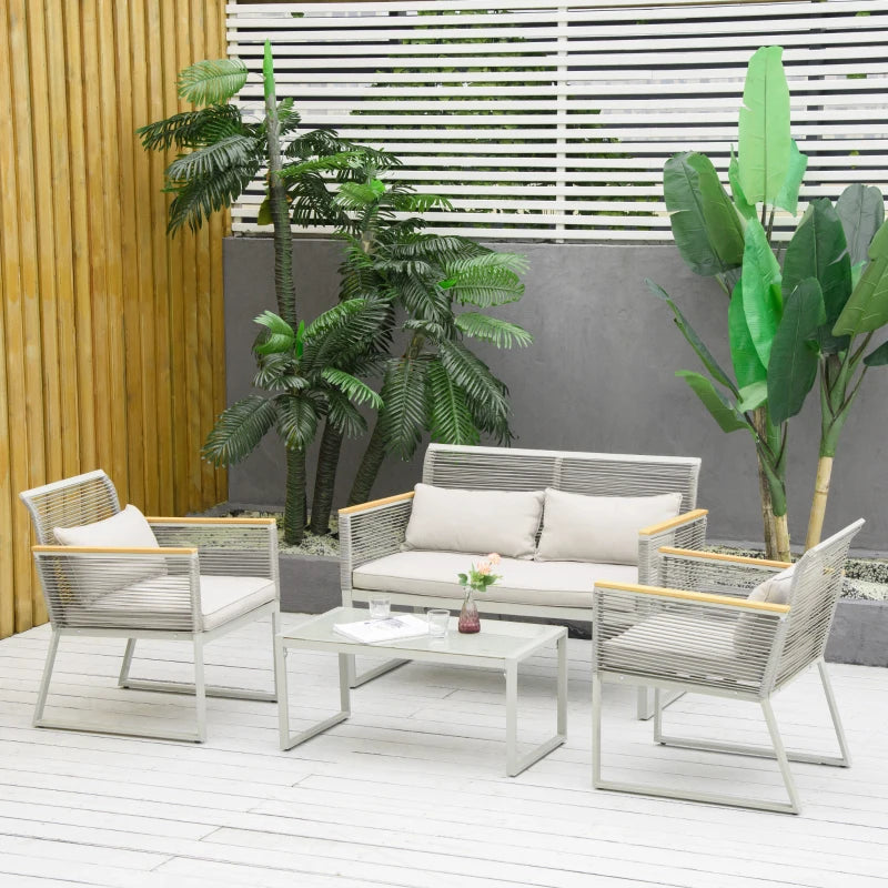 4 Pieces Patio Wicker Sofa Set With Aluminium Frame - Grey