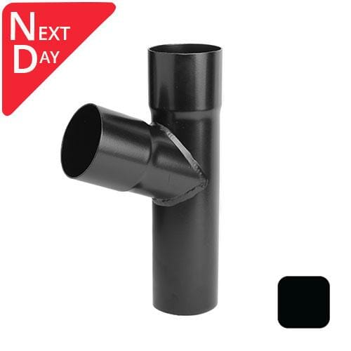 63mm (2.5") Swaged Aluminium Downpipe 112 Degree Branch without Ears - RAL 9005m Matt Black