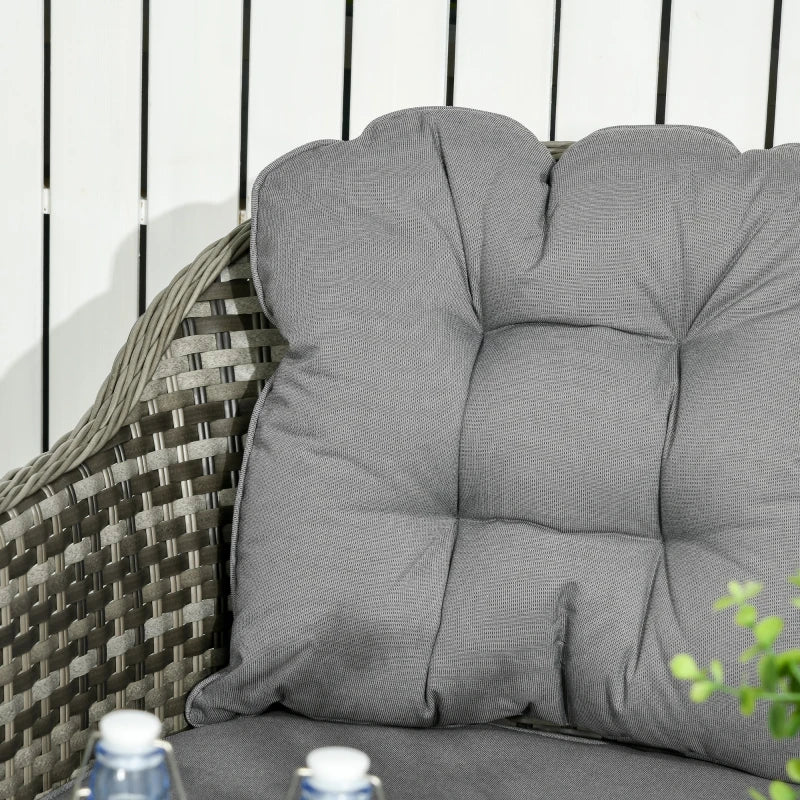 Grey Rounded Wicker Chairs With Glass Top Table