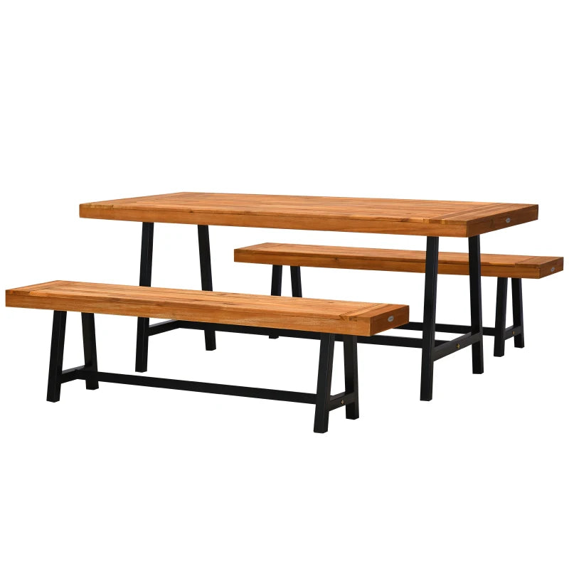 Acacia Wood Dining Trestle With Steel Frame
