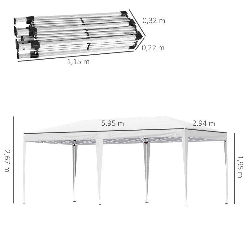 6m x 3m x 2.65m White Pop Up Gazebo