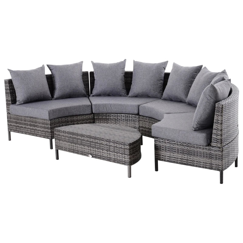 Grey4 Seater Half Round Rattan Sofa Set With Table