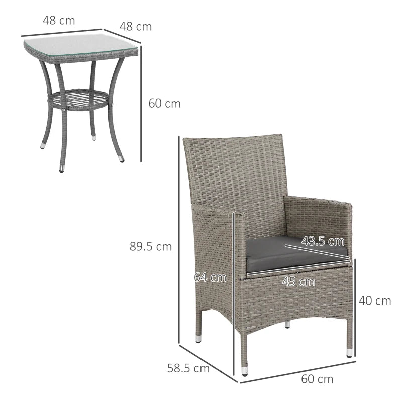 Grey Rattan Bistro Set For Balcony - Table and Chairs