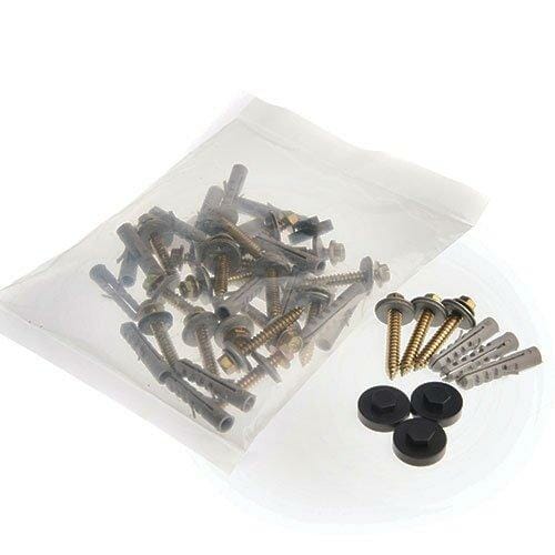 Downpipe Fixing Pack for Aluminium - contains 20 of 40mm hex screws, washers, rawl plugs & caps - Trade Warehouse