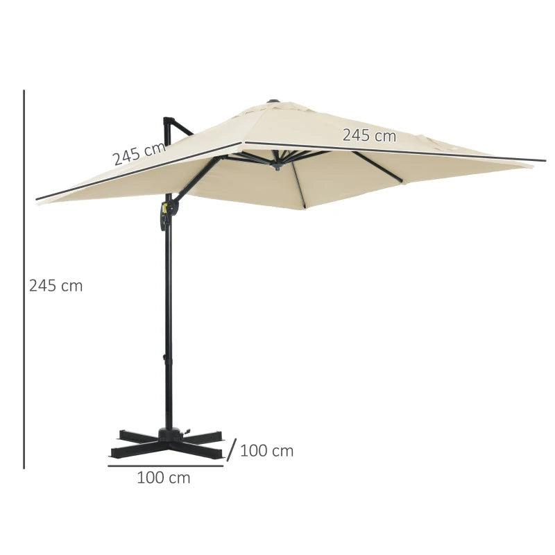 2.5m x 2.5m White Cantilever Parasol With Aluminium Pole