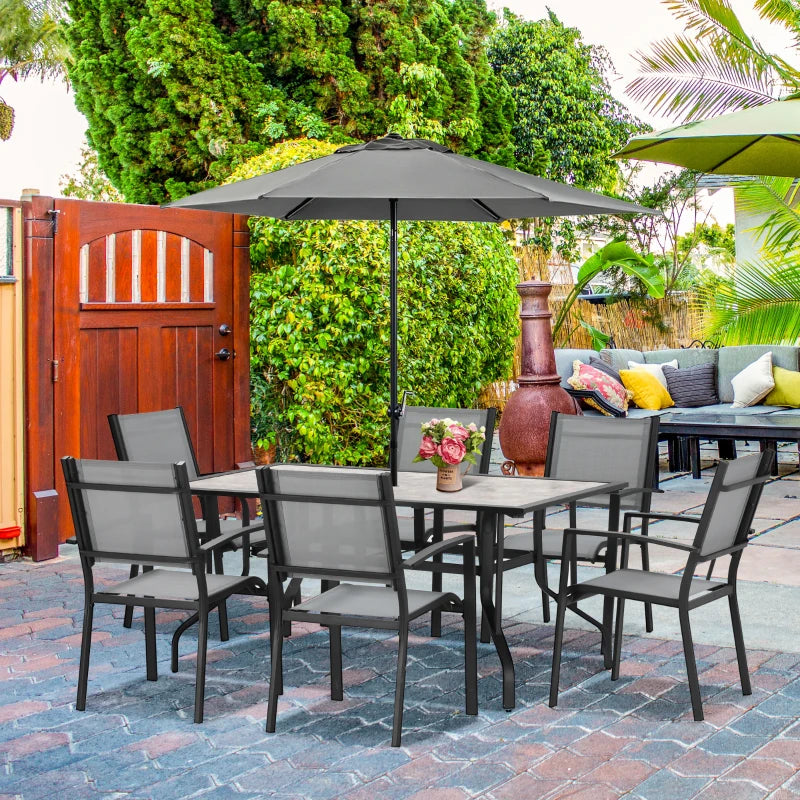 6 Seater Outdoor Dining Set With Parasol Hole & Breathable Mesh Fabric Seats