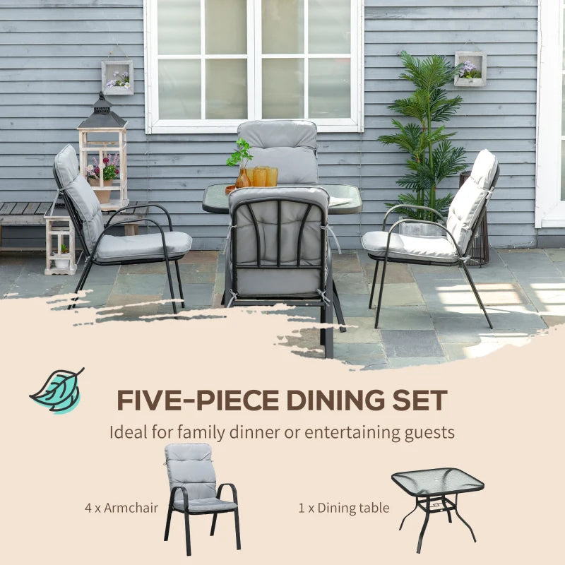 Black 5 Piece Outdoor Square Dining Set