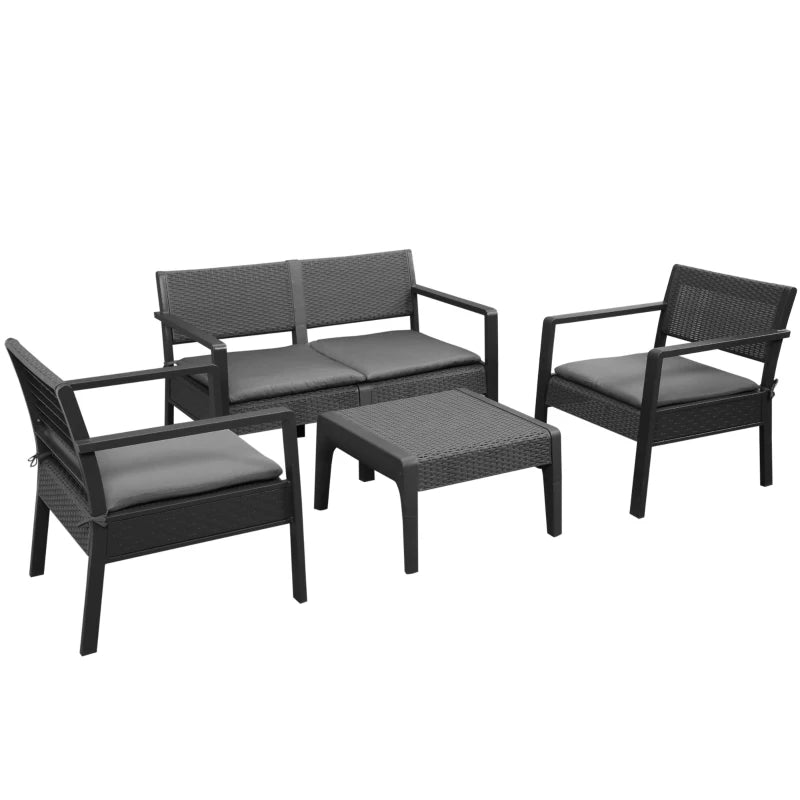 4 Piece Rattan Coffee Table Set With 2 Single Chairs & 1 Loveseat