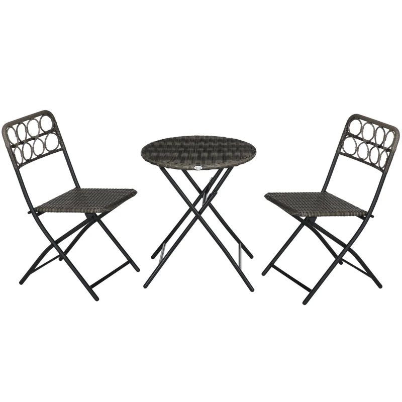 Grey Hand Woven Rattan Coffee Table and Chairs - Foldable