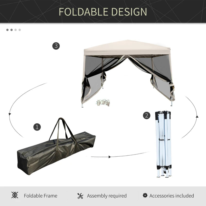 3m x 3m Pop Up Gazebo With Height Adjustable Mesh Screen House