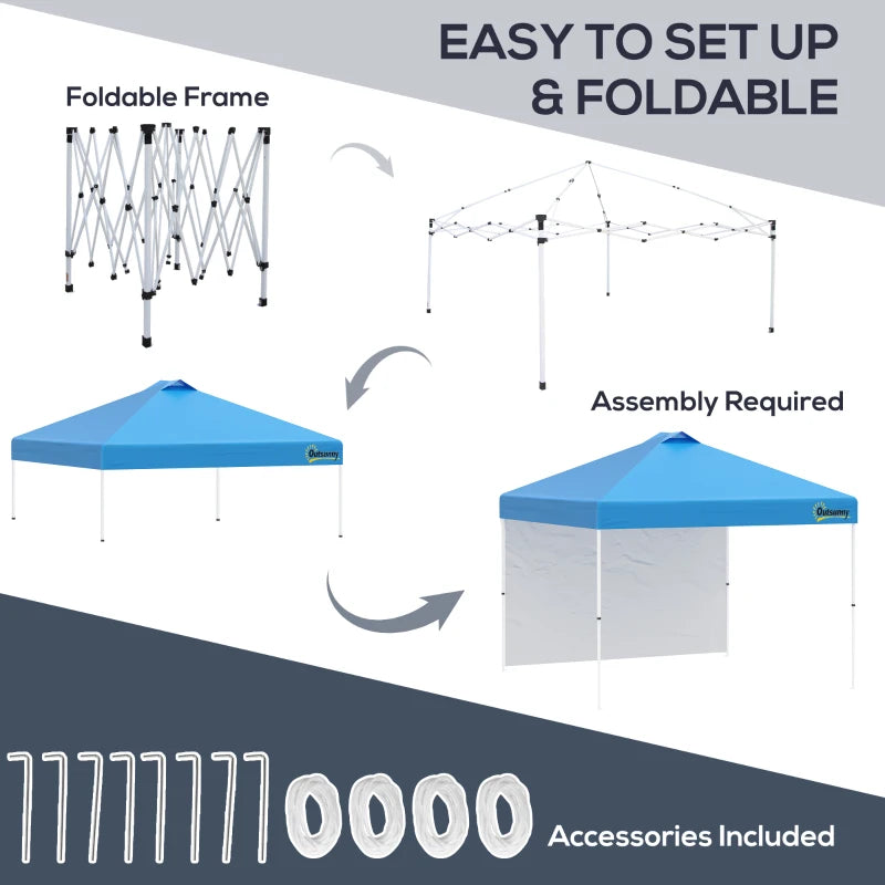 Blue 3m x 3m Pop Up Gazebo with 1 Side and Roller Bag - Height Adjustable