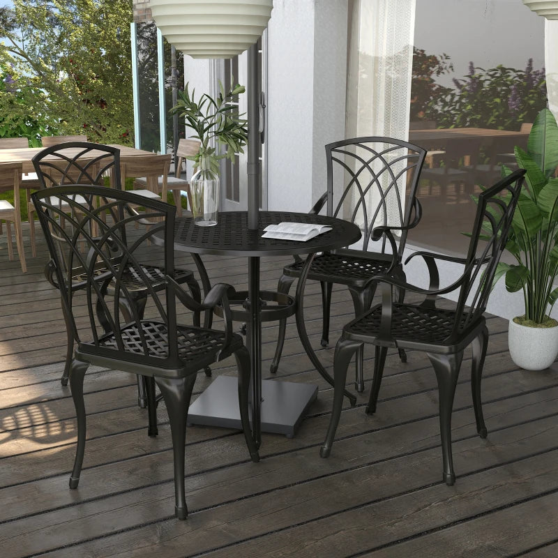 Cast Aluminium Outdoor Furniture Set - 4 Armchairs & Table