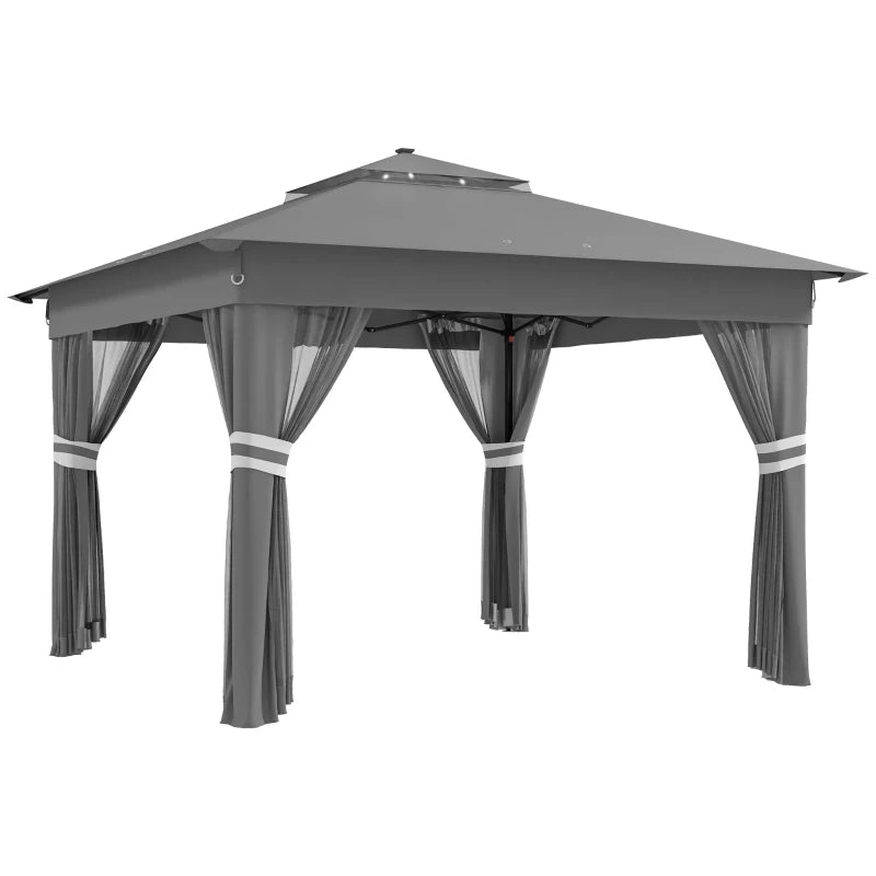 Grey Pop Up Gazebo with Solar-Powered LED Lights