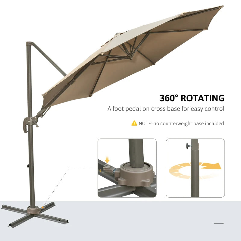 3m Beach Hanging Umbrella Parasol - Khaki