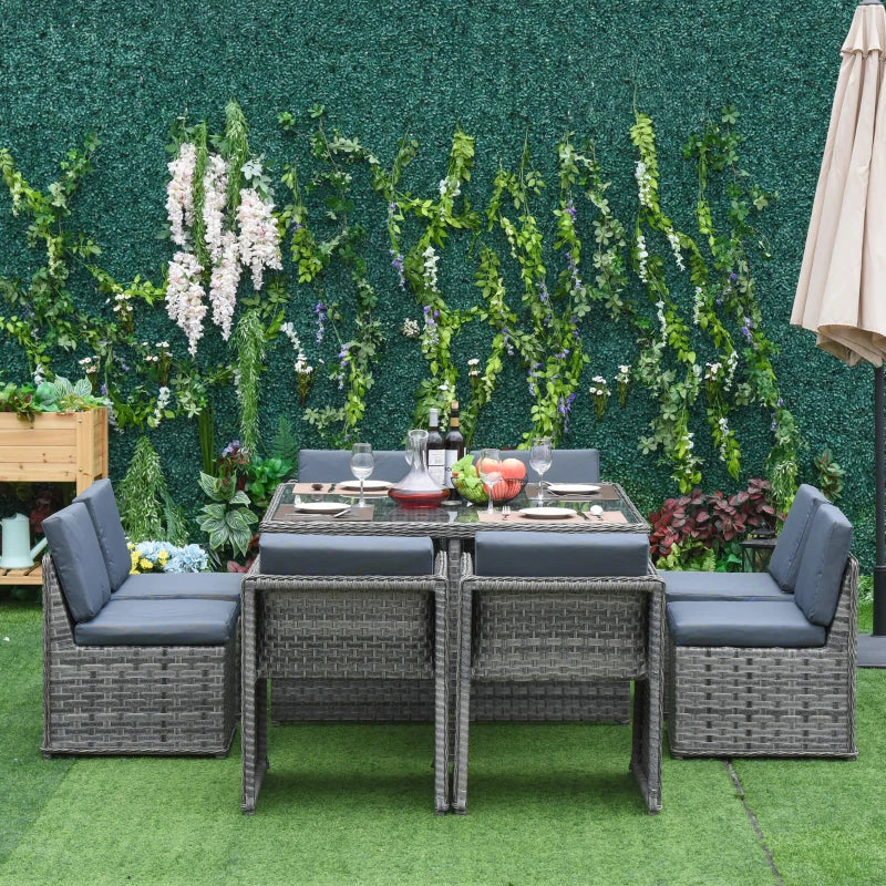 8 Seater Grey Rattan Dining Set With Table
