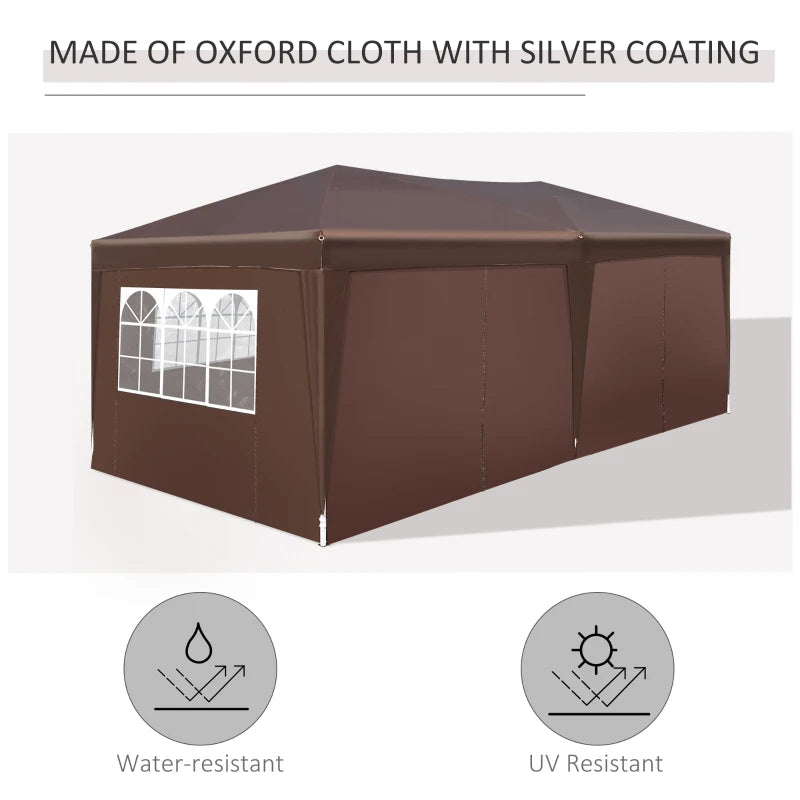 3m x 6m Coffee Pop Up Gazebo With Sidewalls and Free Carry Bag