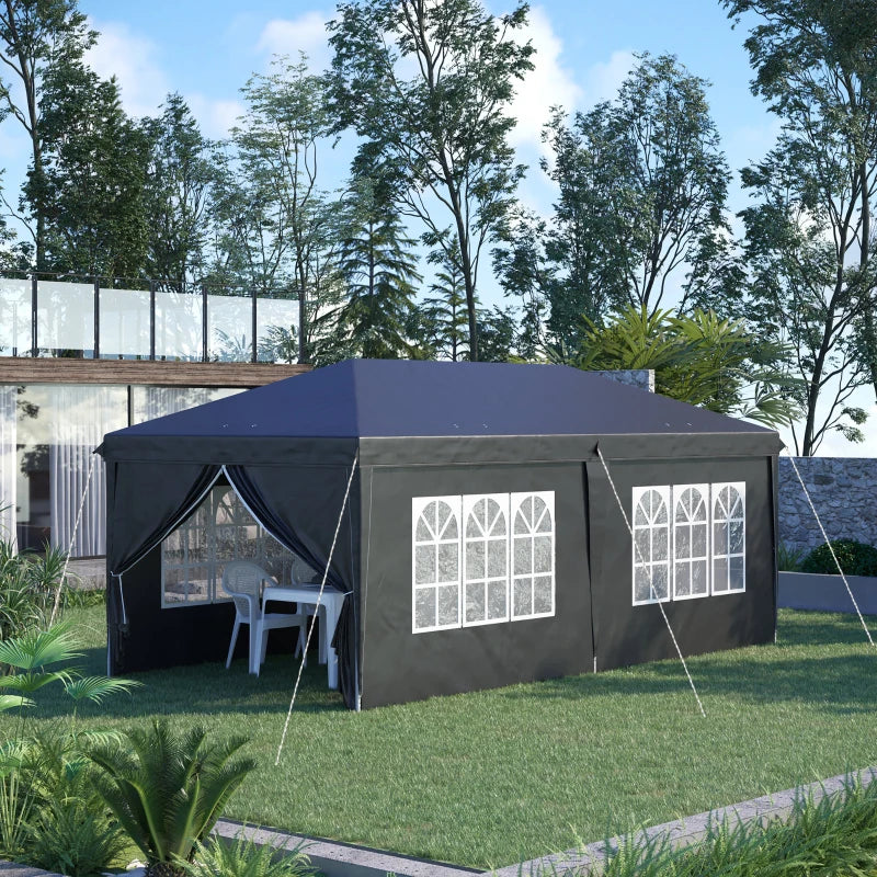 Black 3m x 6 m Pop Up Gazebo with Sides and Windows