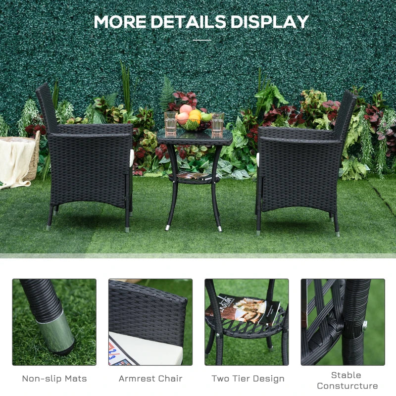 Black 3 Piece Rattan Bistro Set