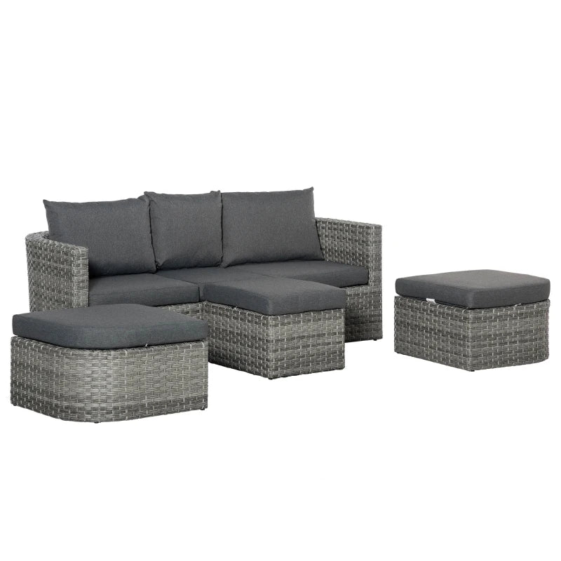 Mixed Grey 3 Piece Rattan Furniture Set with Double Chaise Lounge and Convertible Middle Table