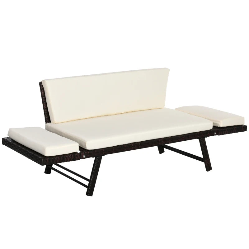 Brown 2-Seater 2-in-1 Rattan Convertible Sofa Daybed