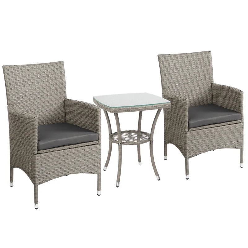 Grey Rattan Bistro Set For Balcony - Table and Chairs