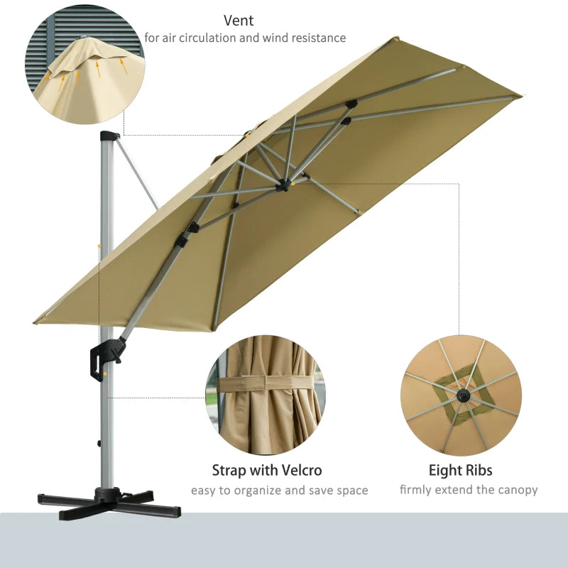 3m x 3m Khaki Cantilever Roma Parasol