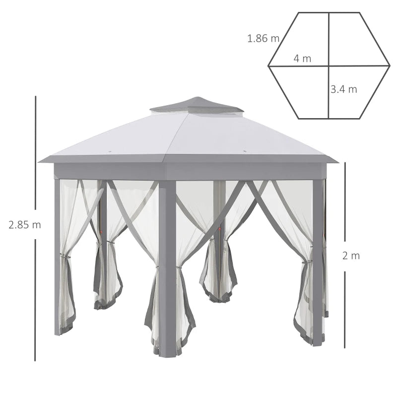 Grey Hexagon Pop Up Gazebo With Double Roof and Netting