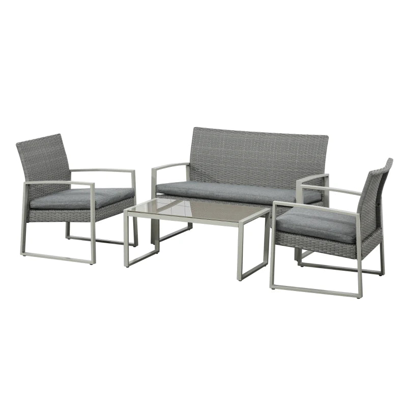 Dark Grey Single Rattan Sofa Arm Chairs and 1 Bench with Cushions & Coffee Table