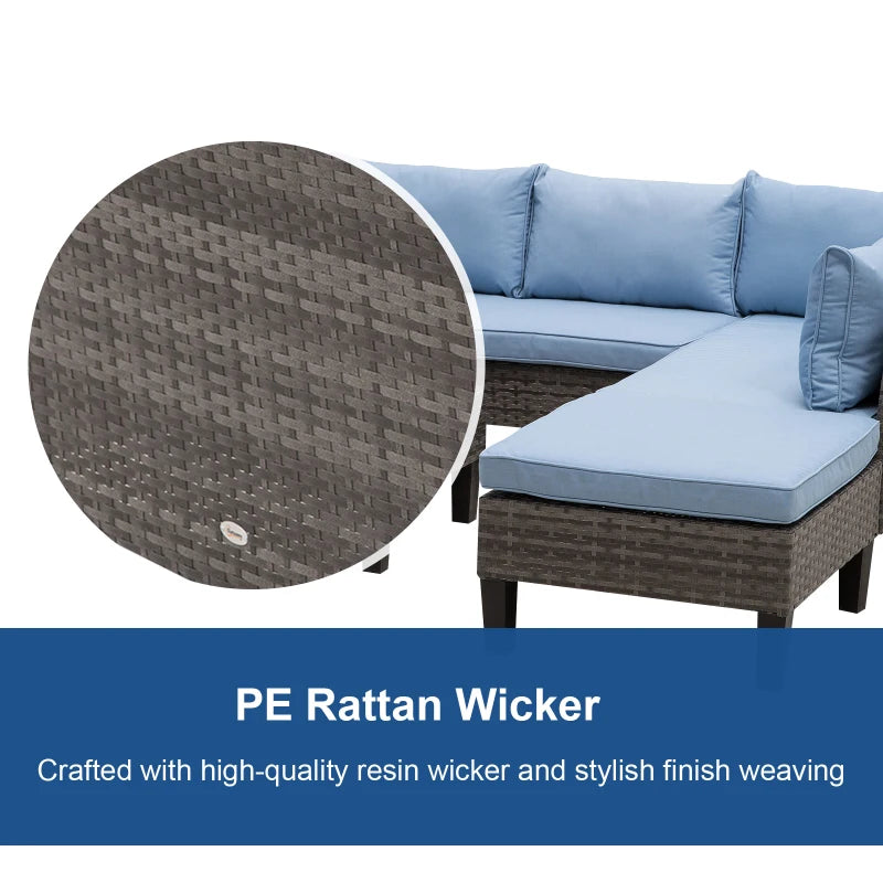 Blue 4 Seater Rattan Furniture Set With Tempered Glass Table