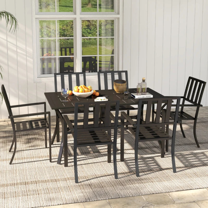 Black Metal 7 Piece Garden Dining Set With Umbrella Hole