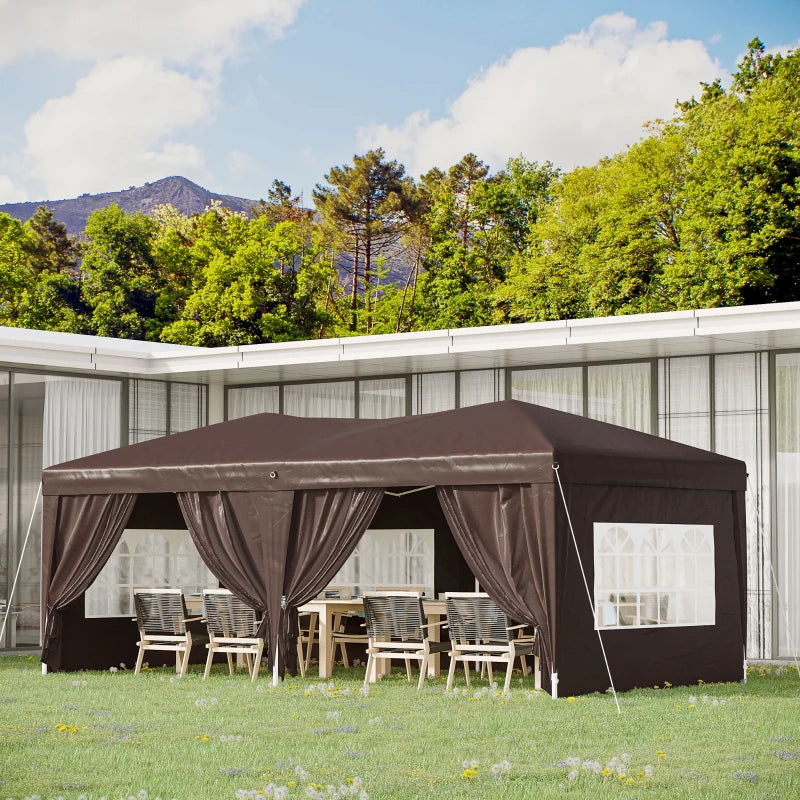 3m x 6m Coffee Pop Up Gazebo With Sidewalls and Free Carry Bag