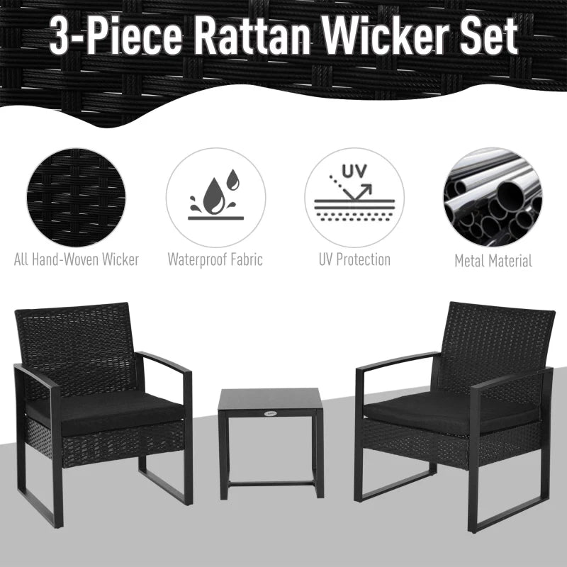 Outsunny 2 Seater Rattan Coffee Set-Black
