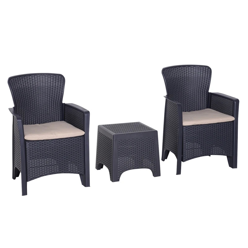 Dark Brown Rattan Effect Bistro Set - 2 Chairs & Coffee Table