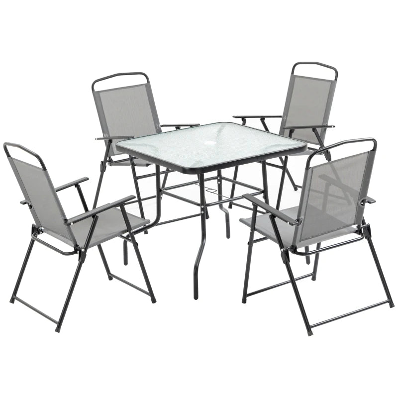 Black Framed 4 Seater Dining Set For Garden With Foldable Chairs