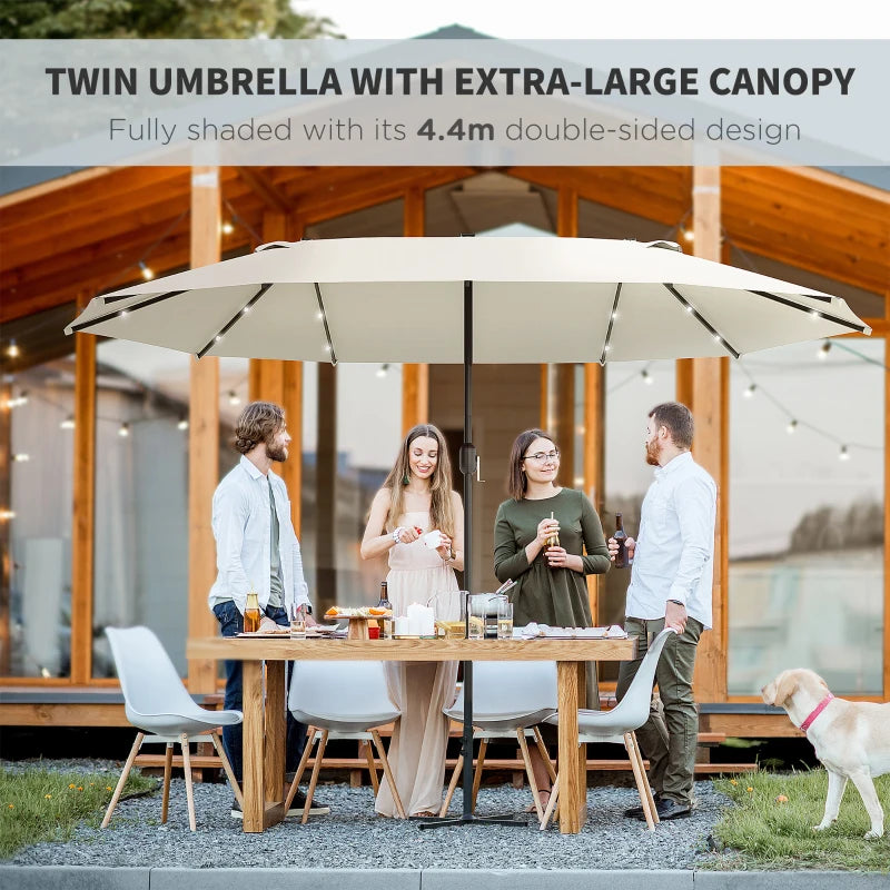 extra large patio umbrella uk Cream White Double-Sided Sun Umbrella With LED Lights