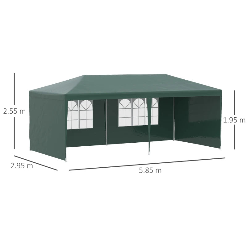 Green 6m x 3m Party Tent with Windows and Side Panels
