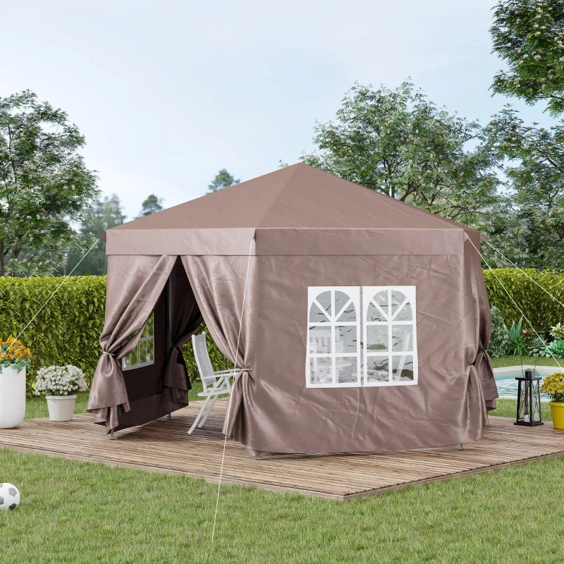 Brown Hexagonal Pop up Gazebo with Storage Bag