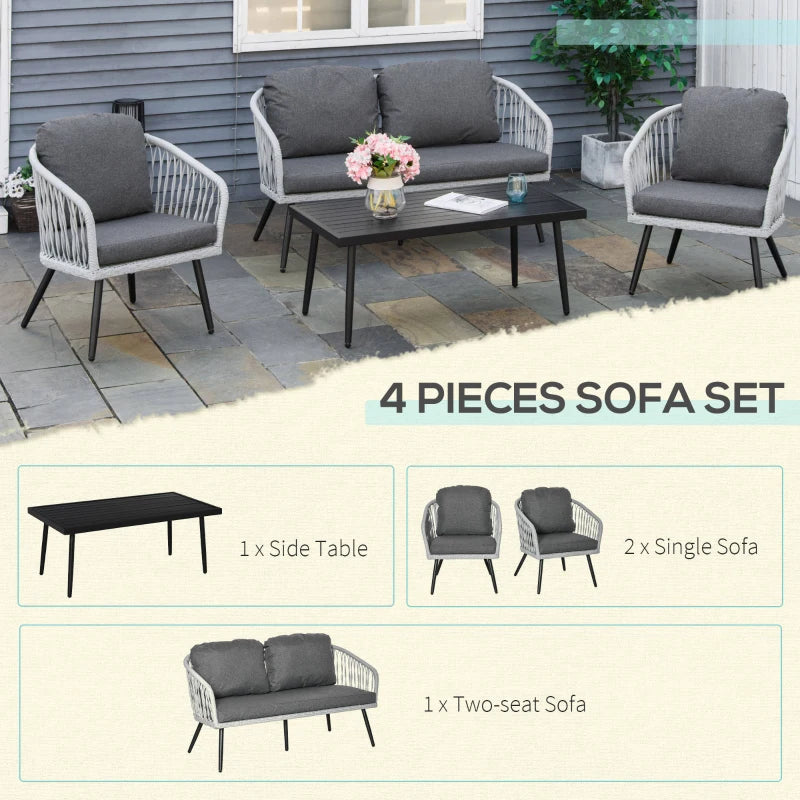 Grey Wicker Furniture Set with 2 Single Cushioned Sofas, 1 Loveseat and 1 Coffee Table