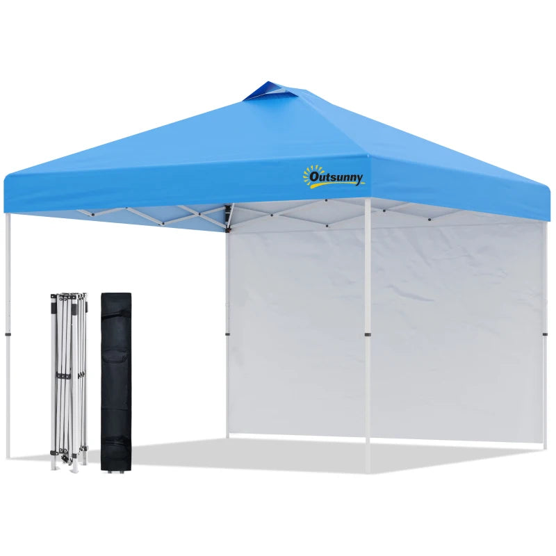 Blue 3m x 3m Pop Up Gazebo with 1 Side and Roller Bag - Height Adjustable