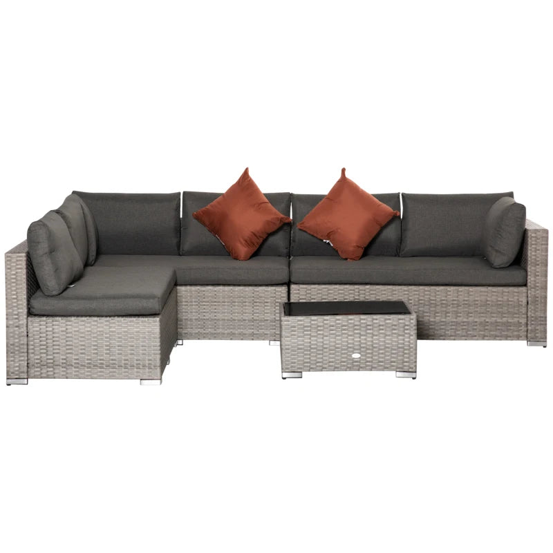 Grey Four-Piece Half-Square Rattan Sofa Set