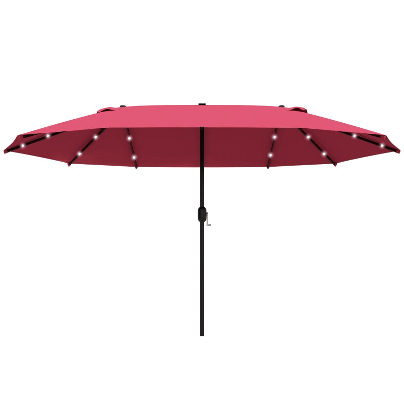 4.4m Double-Sided Sun Parasol With LED Solar Lights - Red